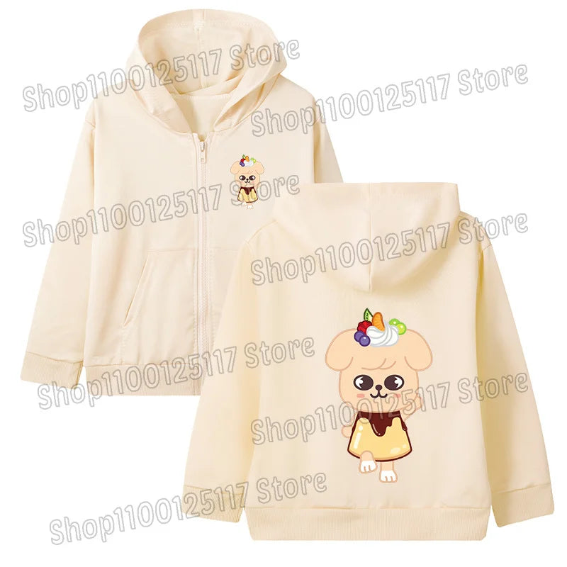 Skzoo-ropa fina de manga larga con cremallera para niñas, chaqueta con capucha de Anime, otoño y primavera, estampado de dibujos animados, ropa de calle con cremallera y bolsillo