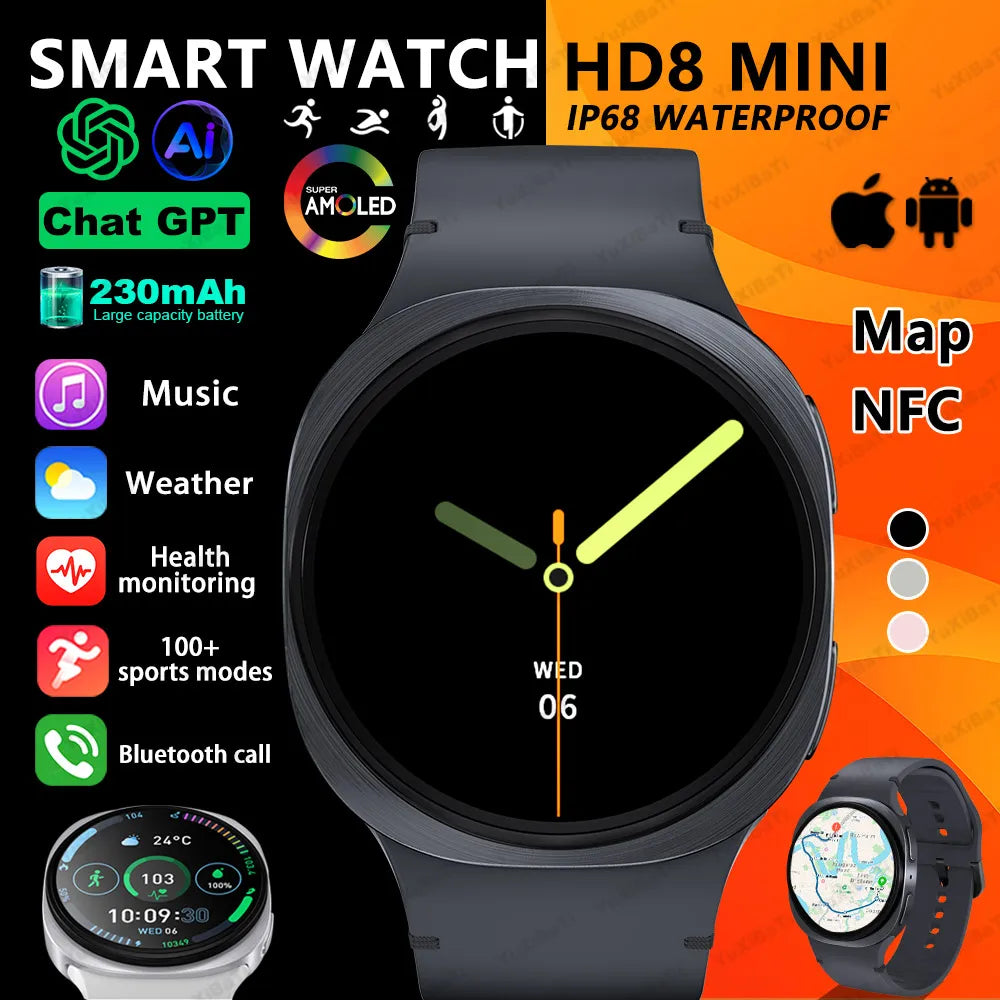 2025 nuevos relojes 8 Mini GPS Track reloj inteligente para hombres mujeres salud deporte AMOLED ritmo cardíaco Bluetooth llamada impermeable Smartwatch