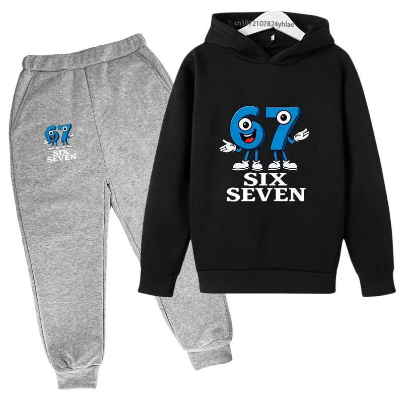 Six Seven divertido estampado de números niños primavera otoño Casual 2 uds Sudadera con capucha + Pantalones chándales 2-13 años niños niñas trajes diarios ropa