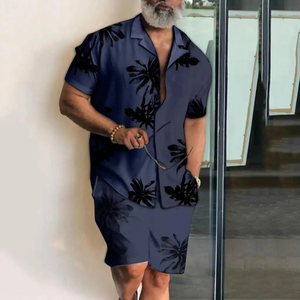 Conjuntos de camisas para hombre, camisa informal de manga corta con estampado 3d de árbol de coco, pantalones cortos de playa de gran tamaño, ropa de calle de verano, trajes hawaianos