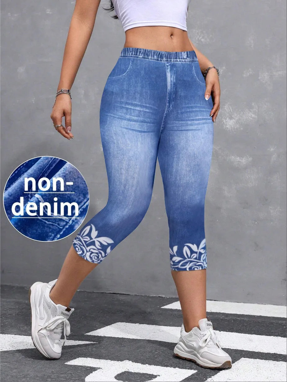 5741 [Pantalones Estampados - No de Tela Vaquera] Leggings Estampados - No de Tela Vaquera, Sin Textura, Nuevos Leggings Capri para Mujer