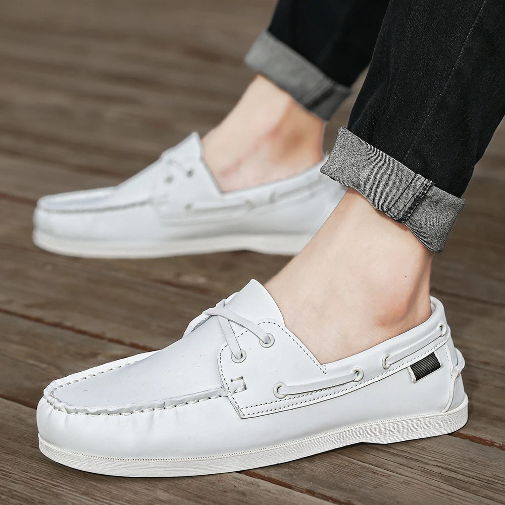 Zapatos mocasines con punta delantal de moda para hombre, cómodos antideslizantes para caminar al aire libre, viajar, primavera y verano