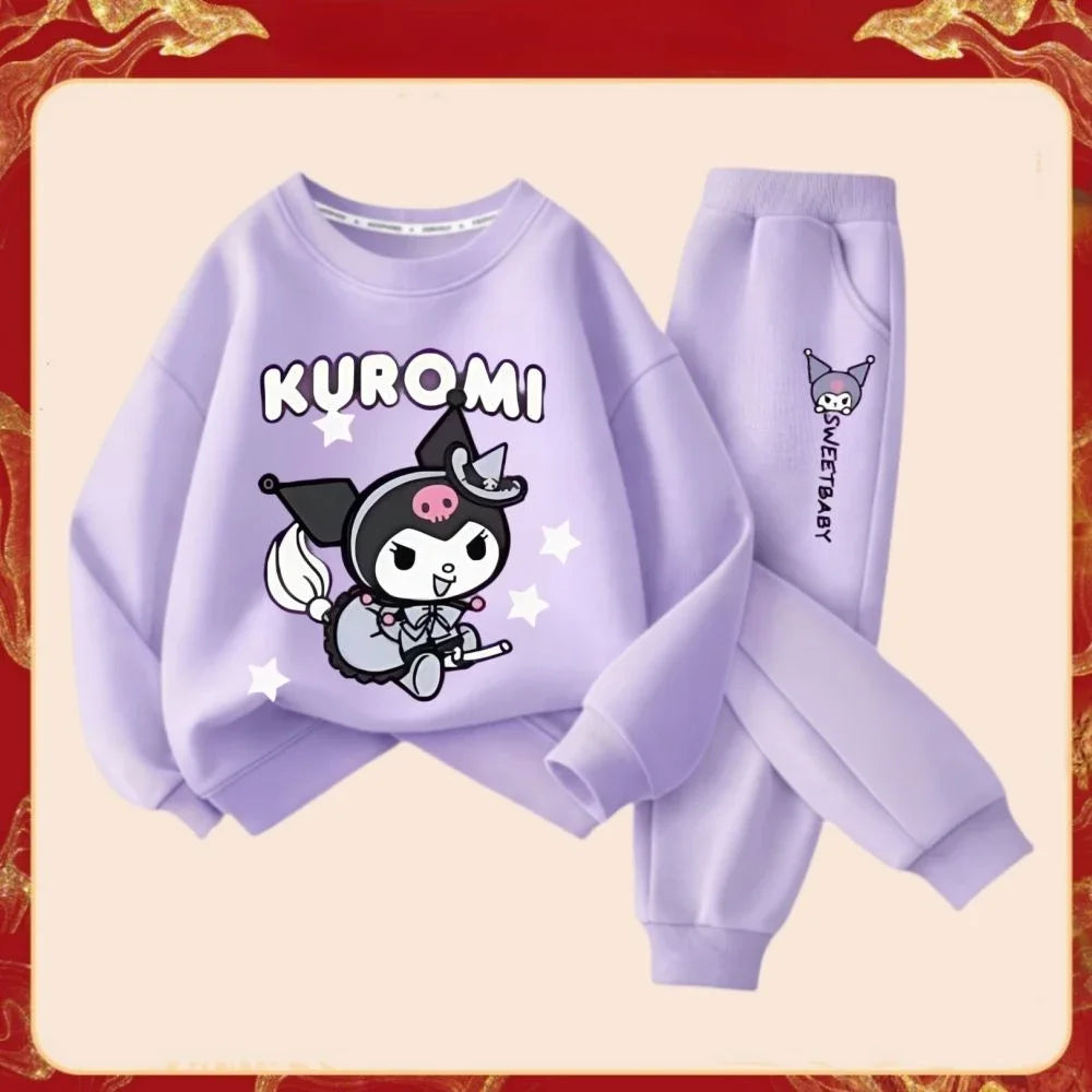 Conjunto de ropa para bebé de primavera y otoño para niña, sudaderas con estampado Kuromi, jersey, Tops y pantalones, conjunto de sudadera y pantalones de chándal de 2 fotos