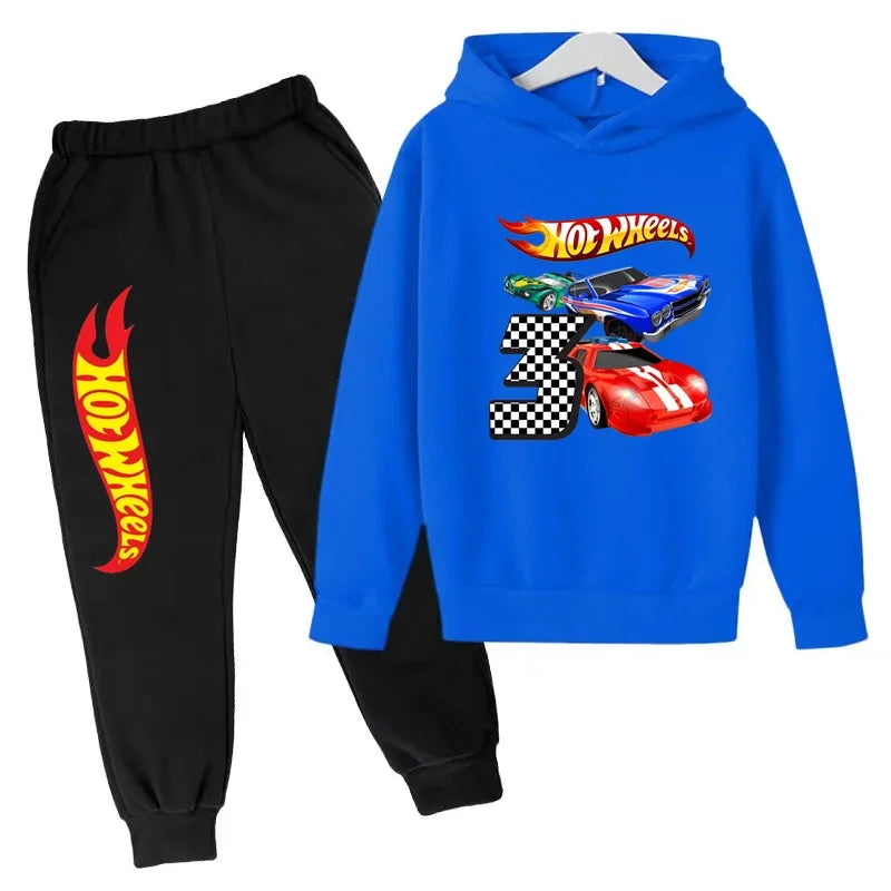 Ropa para niños Hot Wheels juego de coches Abrigo con capucha estampado 3-12 años niños niñas niño Top + Pantalones sudadera de moda ropa deportiva Casual