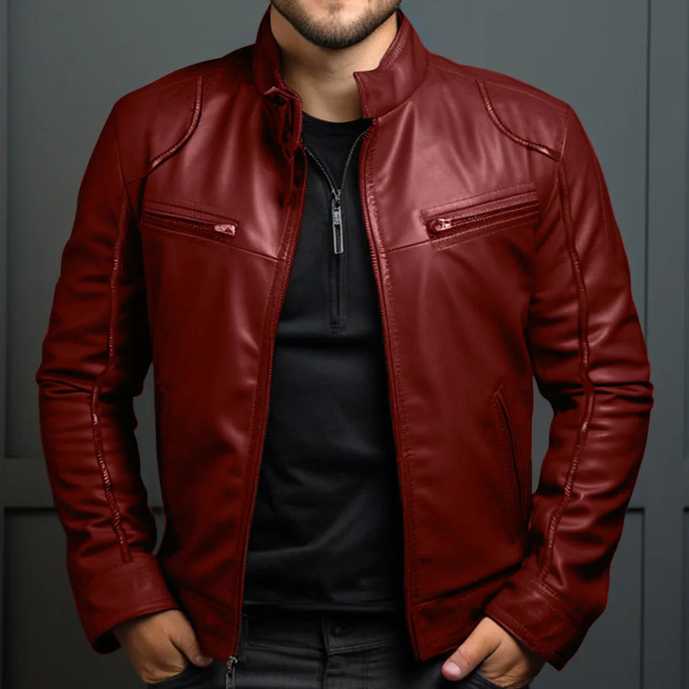 Chaqueta informal de cuero PU para hombre, estilo Punk, cuello con cremallera, multicremallera, ropa de calle de estilo motero más baja a la moda