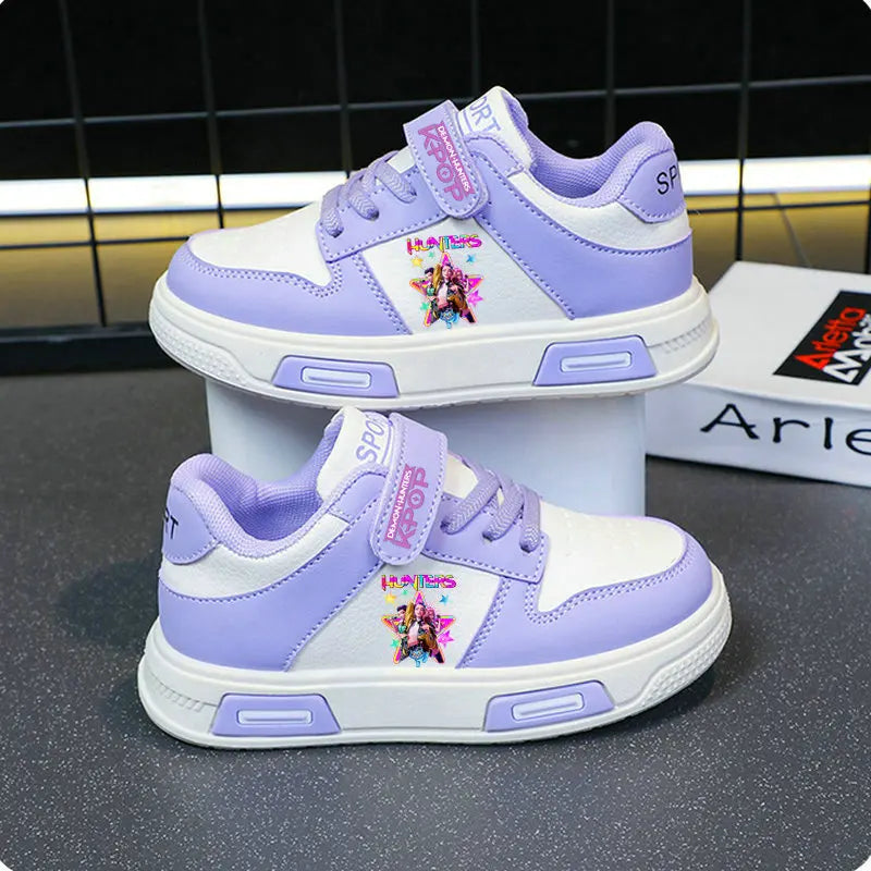 Kpop Demon Hunters zapatos para niños, zapatillas de deporte para niñas, zapatos blancos de otoño, zapatos informales para correr, Tenis de suela blanda antideslizantes