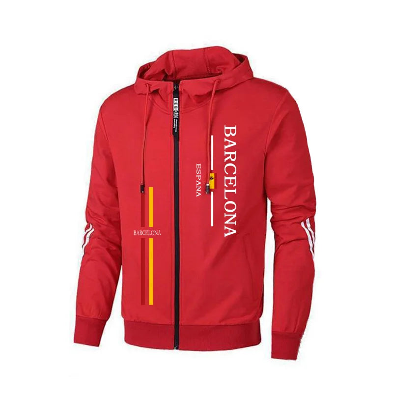 Otoño Invierno trajes deportivos masculinos Barcelona estampado chándal para hombres cremallera Sudadera con capucha y pantalones jogger urbano Casual moda ropa deportiva