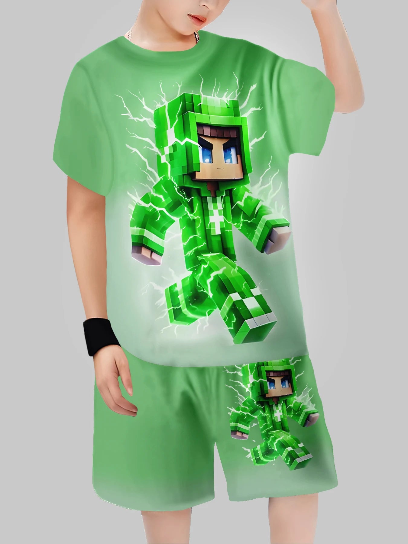 Nuevo bloque hombre Impresión Digital ropa transfronteriza para niños pantalón corto Casual Camiseta de manga ropa para niños