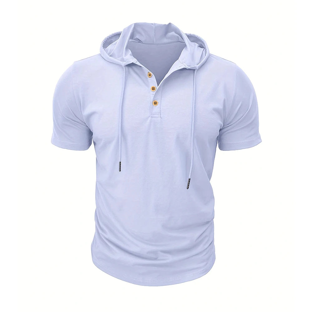 Camiseta ajustada de verano para hombre, camisetas de manga corta con capucha para Fitness, Sudadera con capucha ligera para hombre, camisetas deportivas transpirables para Fitness