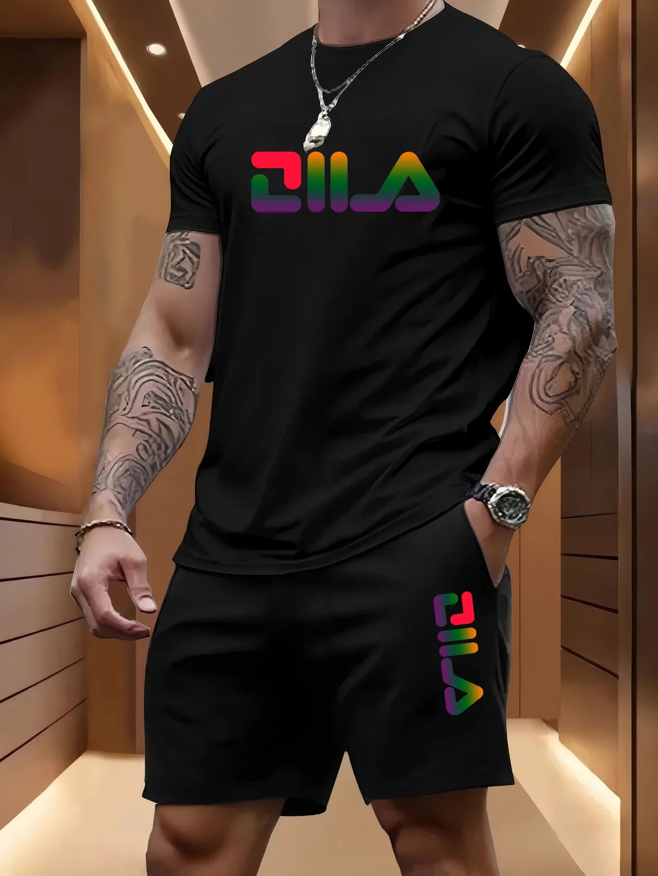 Conjunto Deportivo de Verano para Hombre, Informal, para Playa, Baloncesto, Deportes al Aire Libre, Cómodo, de Dos Piezas, con Camiseta Holgada y Pantalones Cortos a la Moda