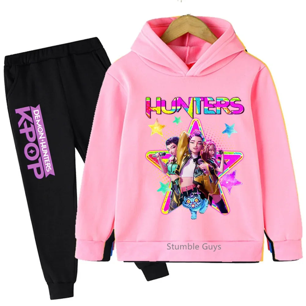 Conjunto de sudadera con capucha Kpop Demon Hunters, ropa deportiva para niños y niñas de 3 a 12 años, ropa de Anime de otoño