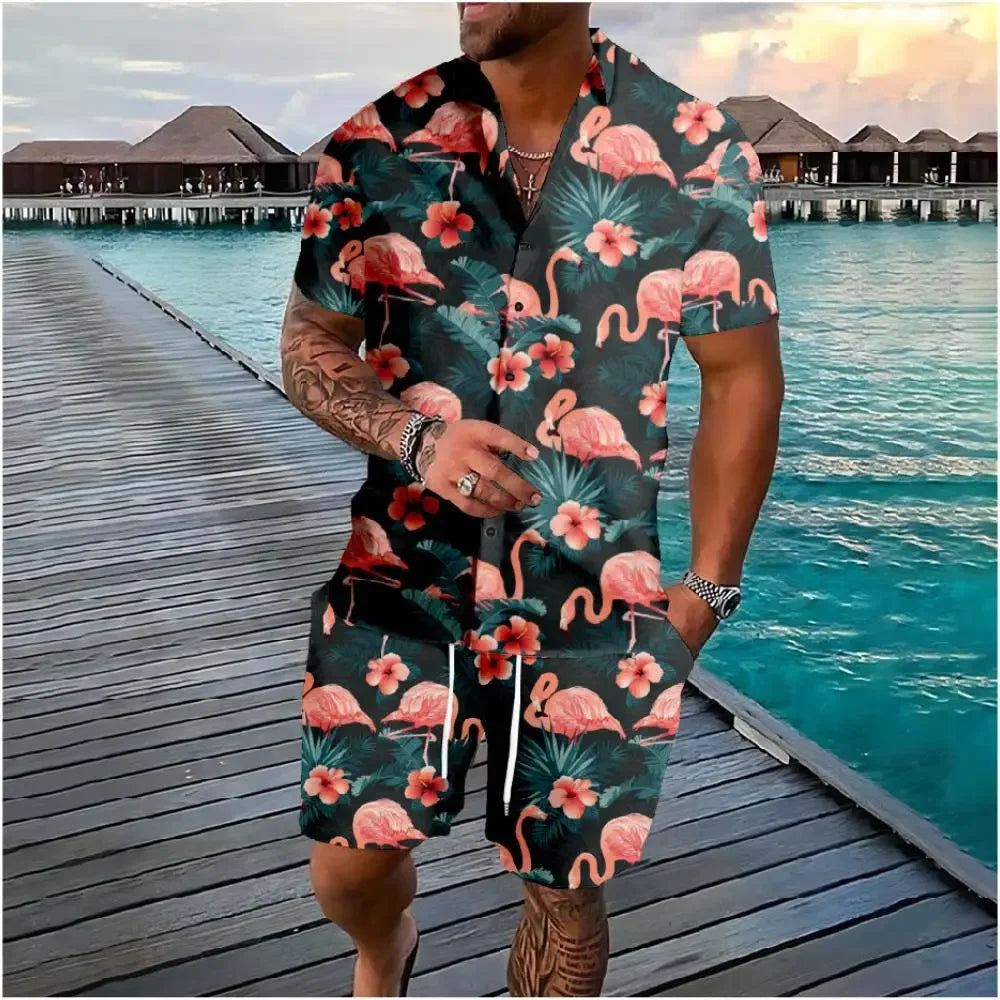 Conjuntos de camisas con estampado 3D de palmera de verano para hombre, camisa de manga corta, pantalones cortos de playa informales de gran tamaño, ropa de calle, trajes hawaianos