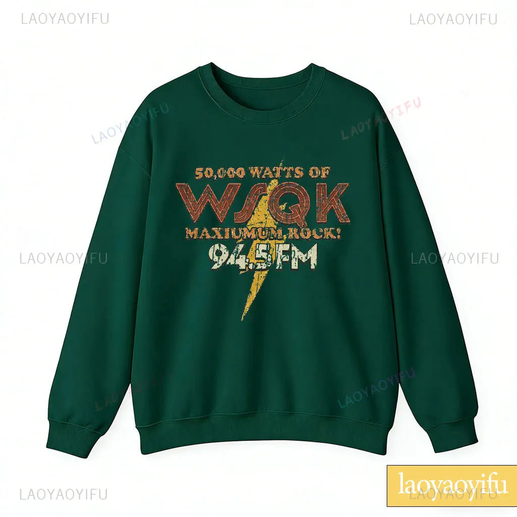 WSQK The Squawk 94,5 sudadera con Radio FM Wsqk sudaderas Unisex Vintage ciencia ficción cuello redondo 80s suéter nostálgico camisa Retro regalo