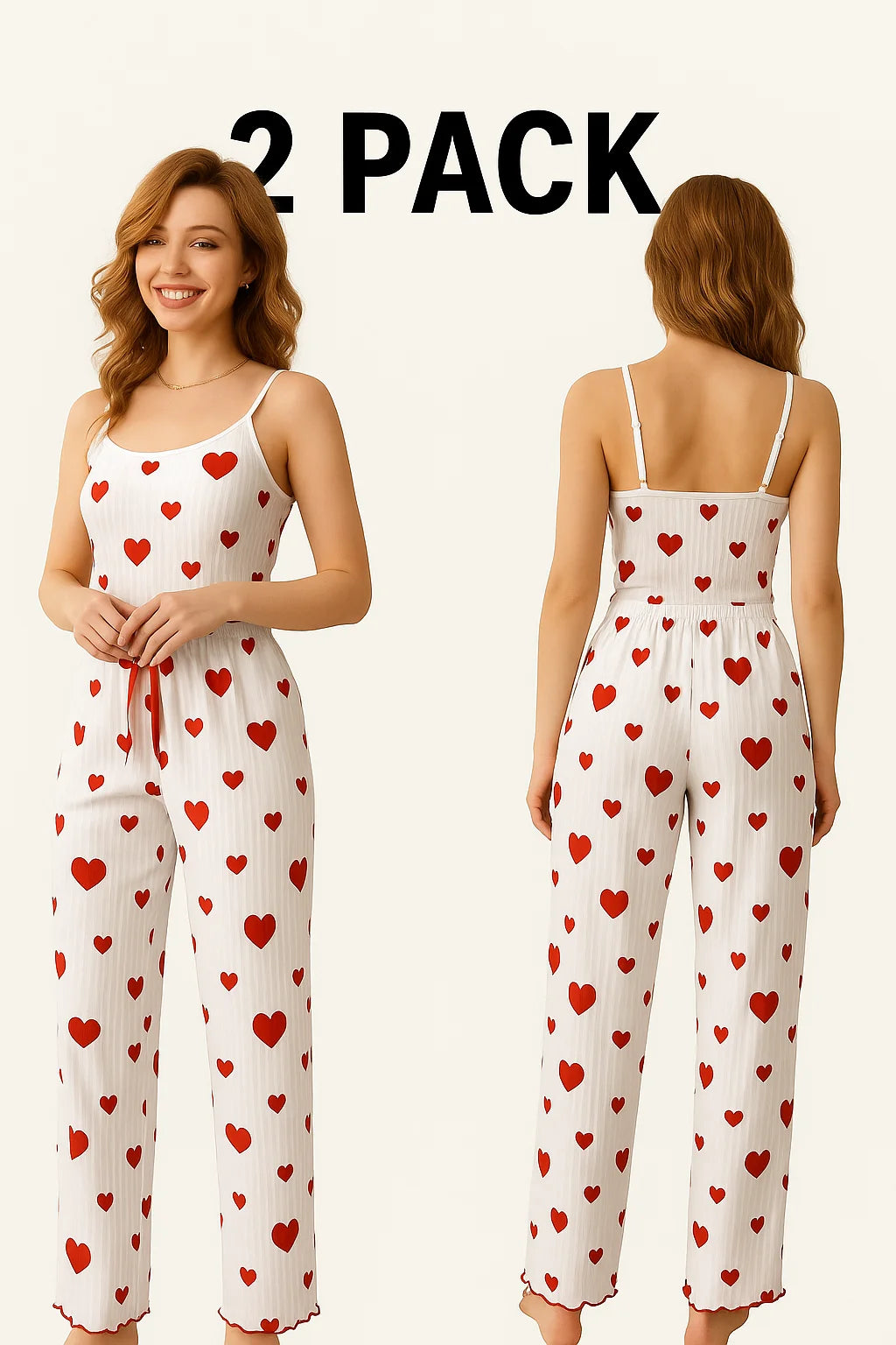 Pijama de talla grande para mujer, conjunto de 2 piezas, Chaleco Corto + pantalón blanco, transpirable, suave, informal, estampado de amor