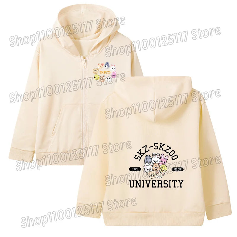 Skzoo-ropa fina de manga larga con cremallera para niñas, chaqueta con capucha de Anime, otoño y primavera, estampado de dibujos animados, ropa de calle con cremallera y bolsillo