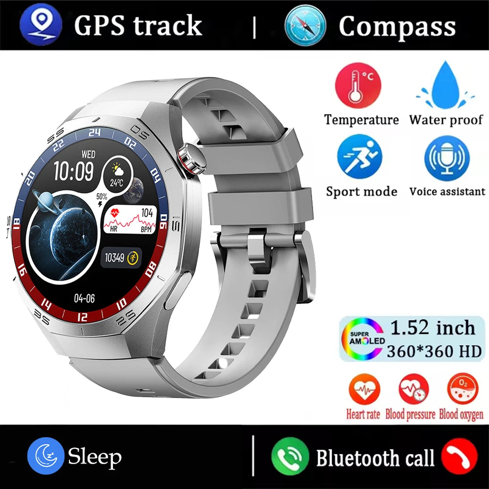 2025New para Android e ios reloj inteligente hombres pantalla AMOLED GPS trayectoria de movimiento ritmo cardíaco llamadas Bluetooth SmartWatch impermeable