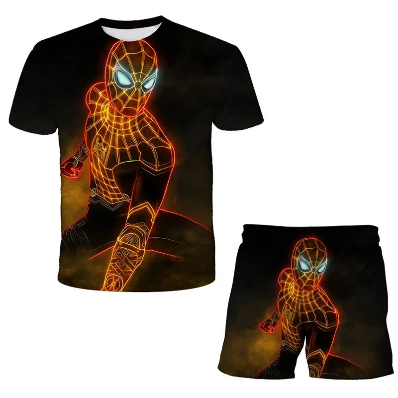 Conjunto de 2 piezas de camiseta y pantalones cortos transpirables para niños, diseño de Spider-Man, Marvel, Hulk, Iron Man, Spiderman