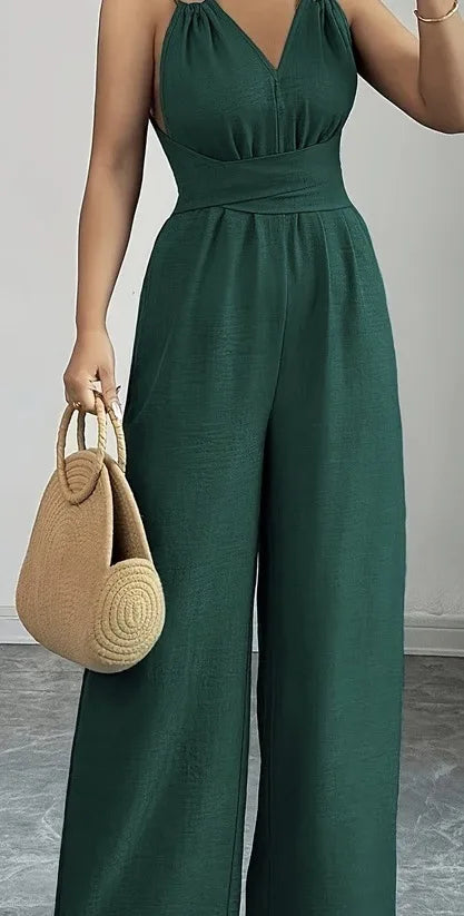 Monos para mujer 2026: Novedades en moda, sexy, con cuello en V, espalda descubierta, cinturón cruzado y pierna ancha. Ropa de mujer.