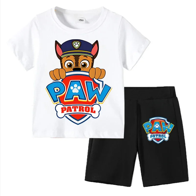 Conjunto de Patrulla Canina para niños, camiseta de manga corta, Top + pantalones cortos, trajes de 2 piezas, traje de dibujos animados para niños de 3 a 8 años, ropa para niños para verano