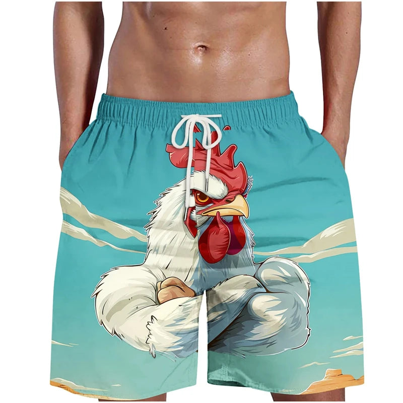 Pantalón Corto 3D Grafiti Gallo Hombre | Bañador Playa Transpirable