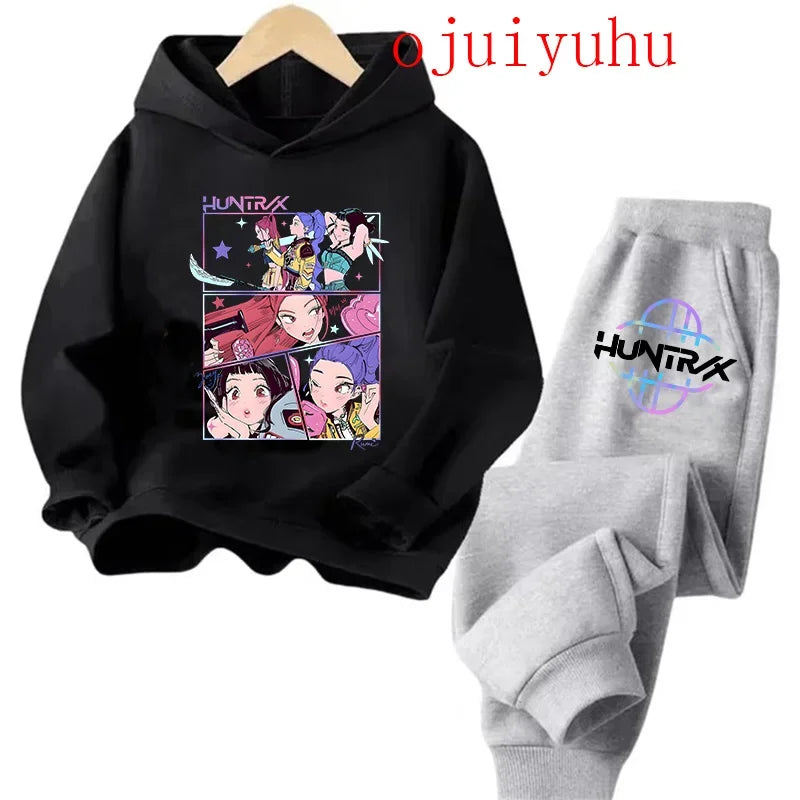 Kpop Demon Hunters Kawaii Jersey sudadera Anime Trucksuit dibujos animados niñas niño niños ropa conjuntos unisex sudaderas con capucha para niños