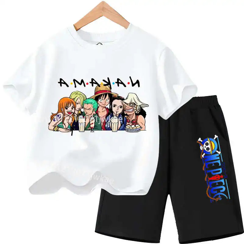 Conjunto de Ropa de Verano para Niños, Camiseta de Manga Corta con Estampado de Anime para Niños y Niñas, Pantalones Cortos, 2 Piezas, Traje de una Pieza para Niños, Chopper Luffy