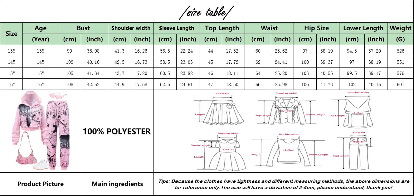 Ropa para Chica adolescente, traje para niños, traje rosa de otoño para Chica de Anime, abrigo + Pantalones, conjunto bonito de moda para niñas de 13, 14, 15 y 16 años, 2 uds.