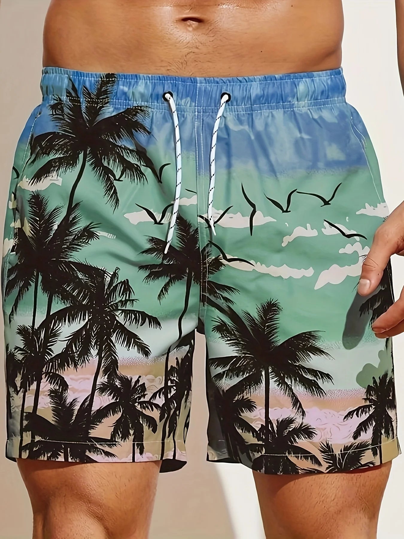 Pantalón Corto 3D Árbol de Coco Hombre | Bañador Playa Suelto Secado Rápido