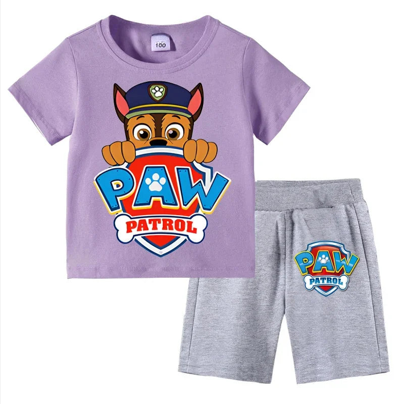 Conjunto de Patrulla Canina para niños, camiseta de manga corta, Top + pantalones cortos, trajes de 2 piezas, traje de dibujos animados para niños de 3 a 8 años, ropa para niños para verano