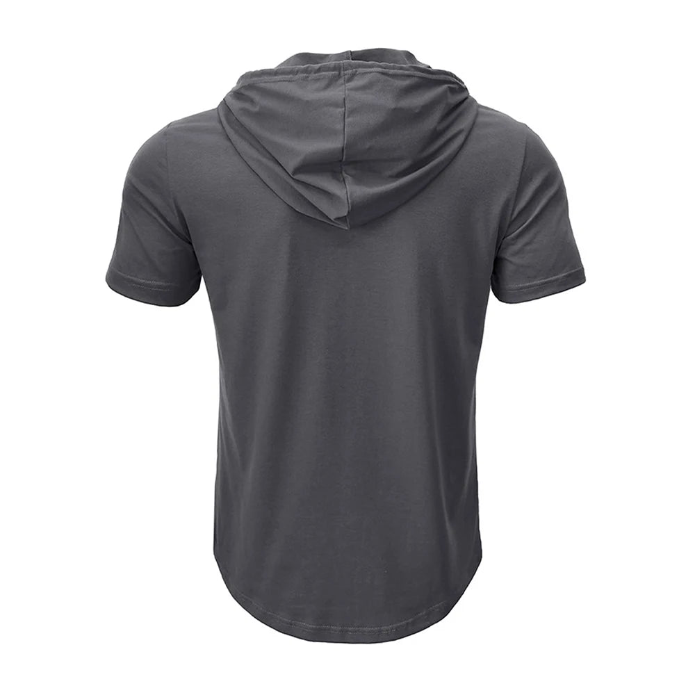 Camiseta ajustada de verano para hombre, camisetas de manga corta con capucha para Fitness, Sudadera con capucha ligera para hombre, camisetas deportivas transpirables para Fitness
