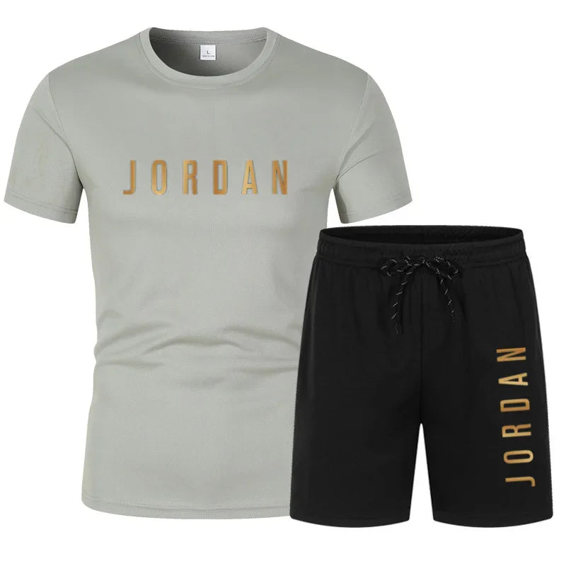 Conjunto deportivo informal de dos piezas para hombre joven, camiseta de manga corta y pantalones cortos, moda de verano