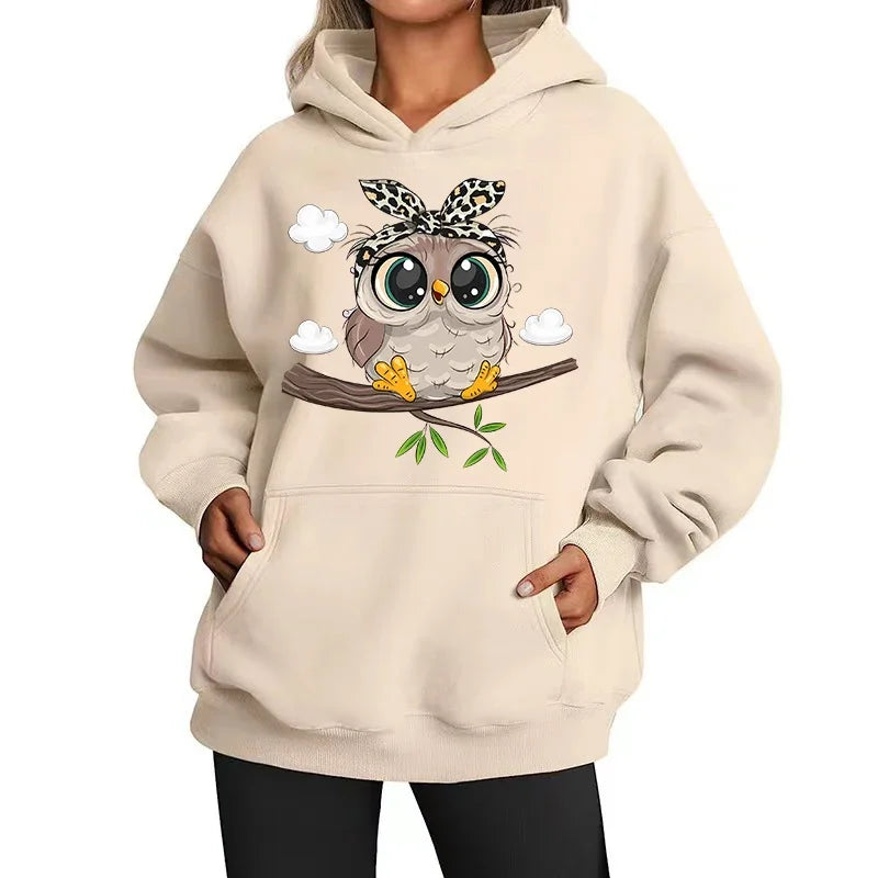 2025New lindo diseño de búho mujeres sudaderas con capucha estilo americano Casual con capucha otoño Hip Hop Sudadera con capucha Casual ropa de lana sudadera femenina