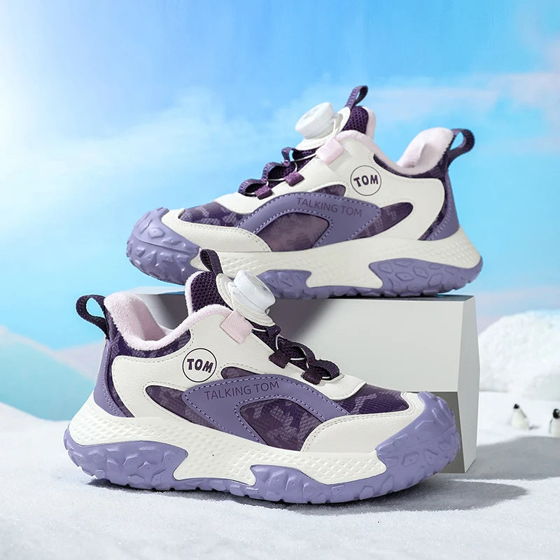 Zapatillas de deporte de felpa de invierno para niños, zapatos cálidos para caminar al aire libre, zapatos de nieve para niños, zapatillas deportivas informales de tenis de 4 a 12 años