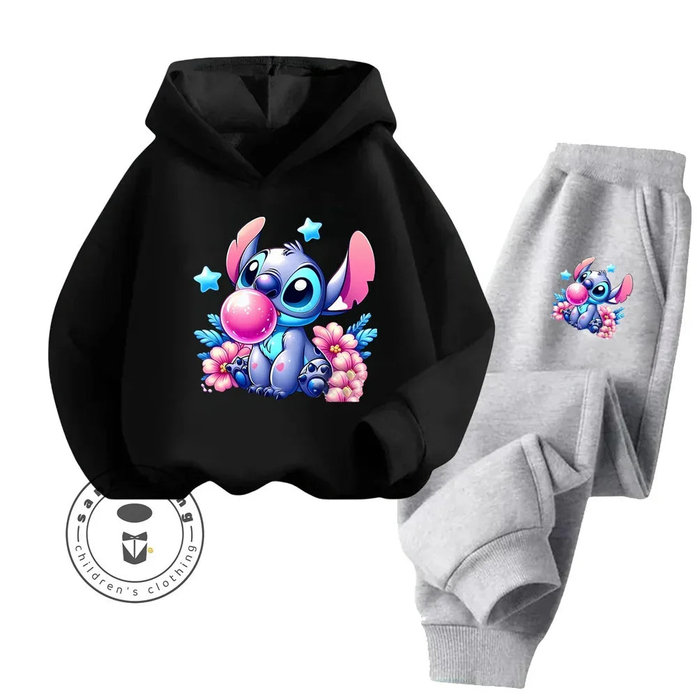 Conjunto de sudadera de manga larga con estampado de Stitch Simple para niño y niña, ropa informal, gráficos divertidos, estilo diario, primavera y otoño, barato y Popular