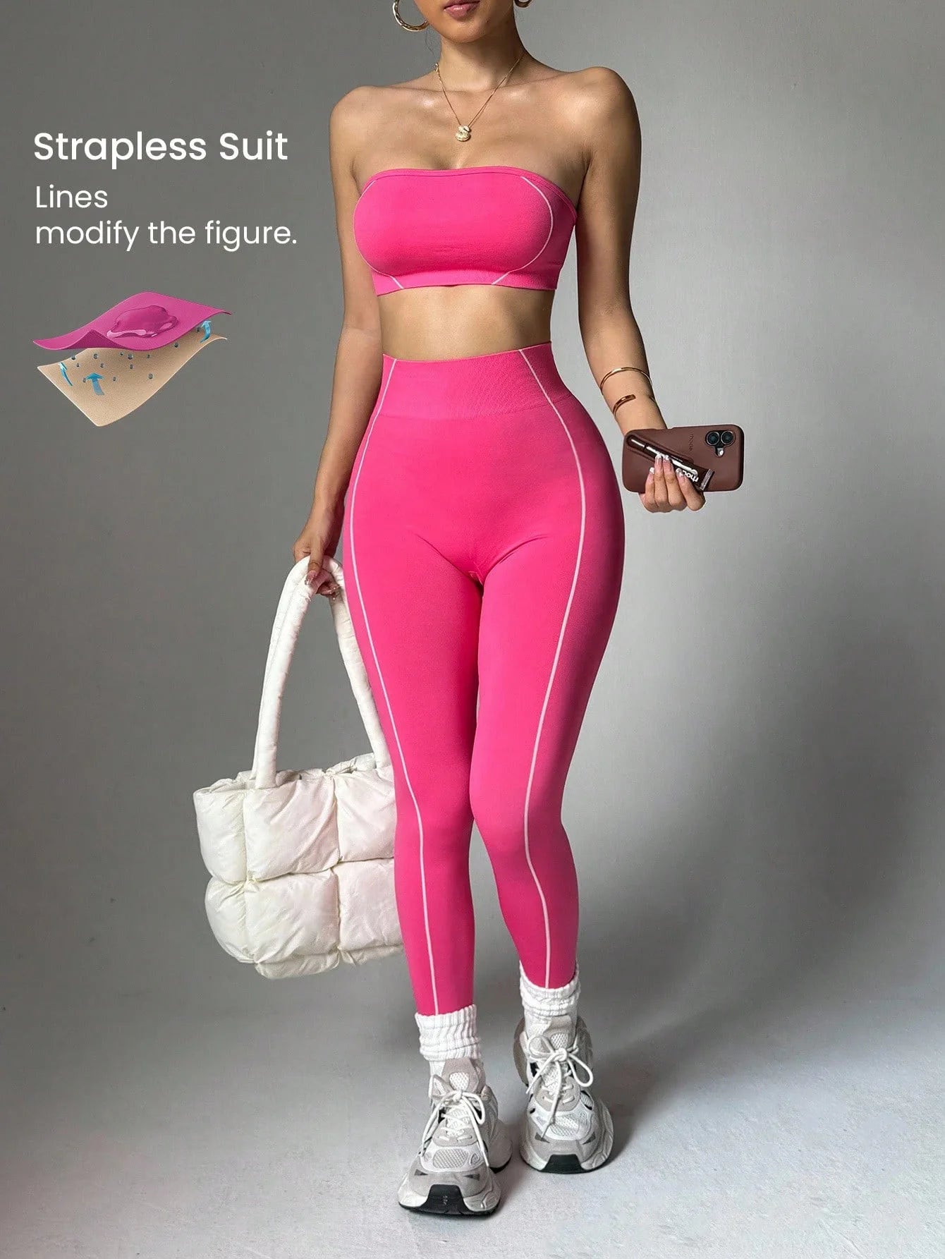 Conjunto Deportivo de 2 Piezas para Mujer: Sujetador Deportivo sin Tirantes y Leggings de Yoga de Cintura Alta con Relleno para Entrenamiento, Fitness y Gimnasio