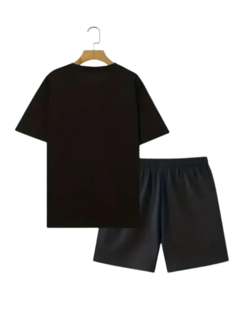 Nueva 2024 Camiseta de manga corta con cuello redondo, conjunto de pantalones cortos de moda con estampado de León en 3D, conjunto de 2 piezas de deportes de verano para hombres