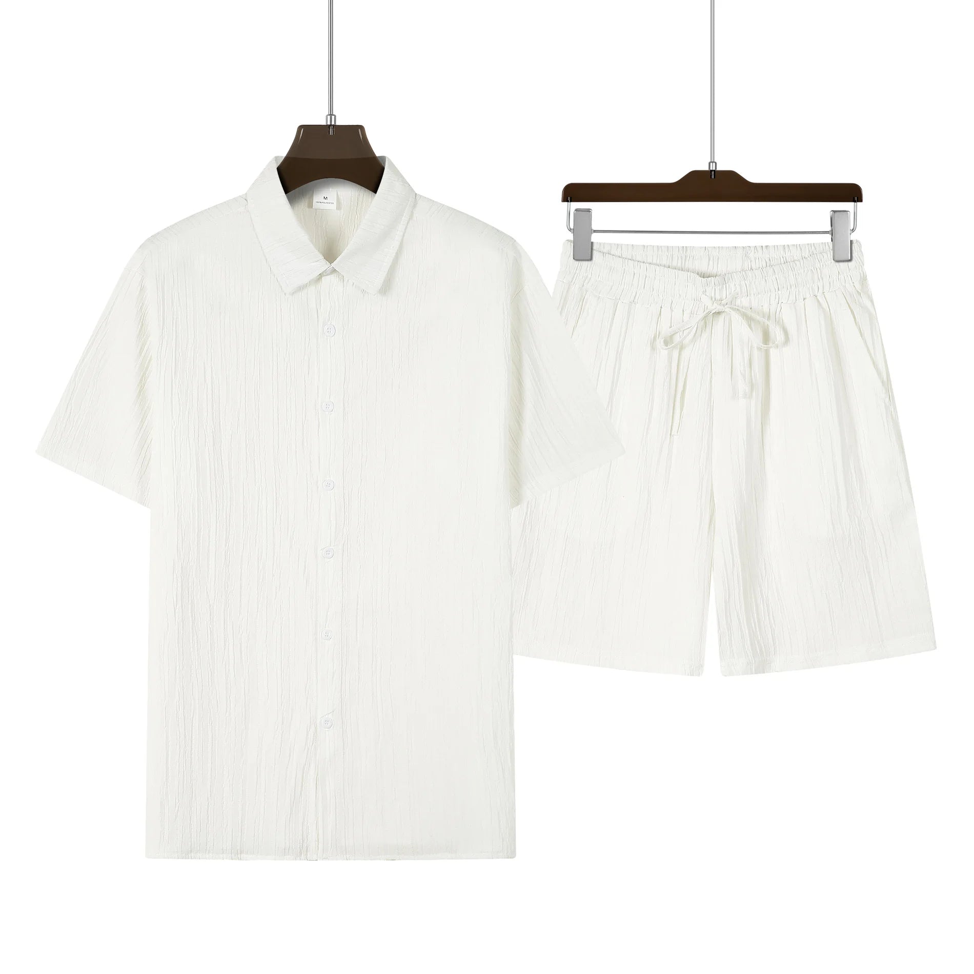 Traje de playa a la moda para hombre, camisa informal para deportes al aire libre, pantalones cortos holgados de manga corta de color sólido, 2 piezas, nuevo estilo, verano, 2024