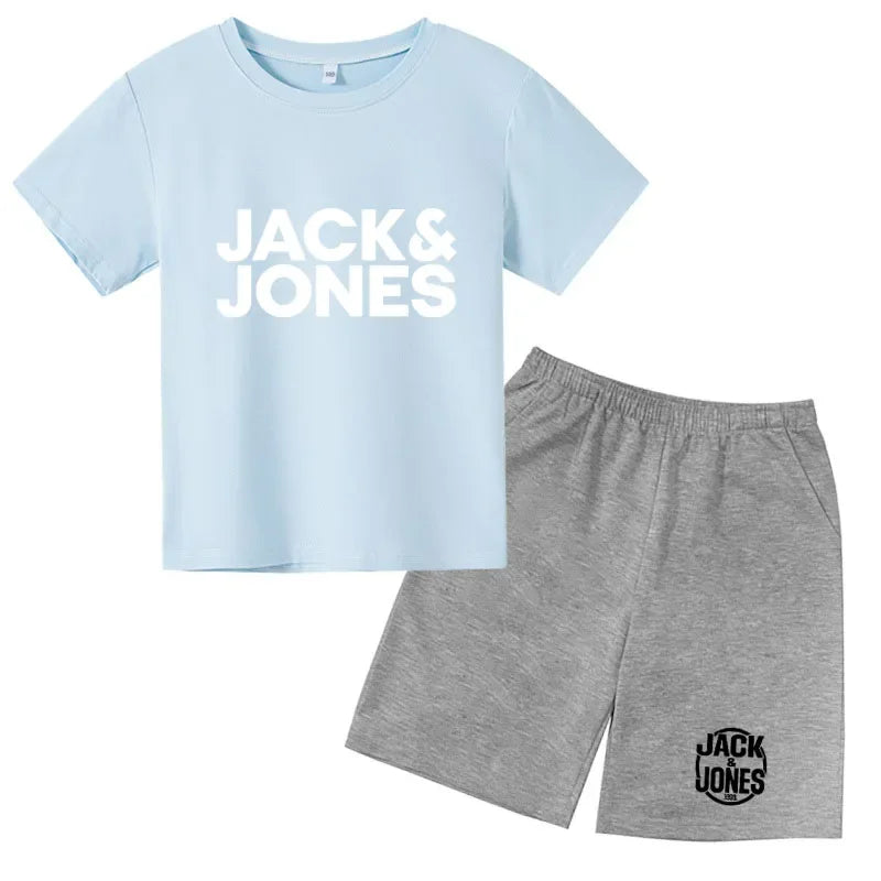 Conjuntos de Ropa para Niños y Niñas de 4 a 14 Años, Camisetas Transpirables de Verano con Estampado de Letras Sencillas y a la Moda + Pantalones Cortos, 2 Piezas