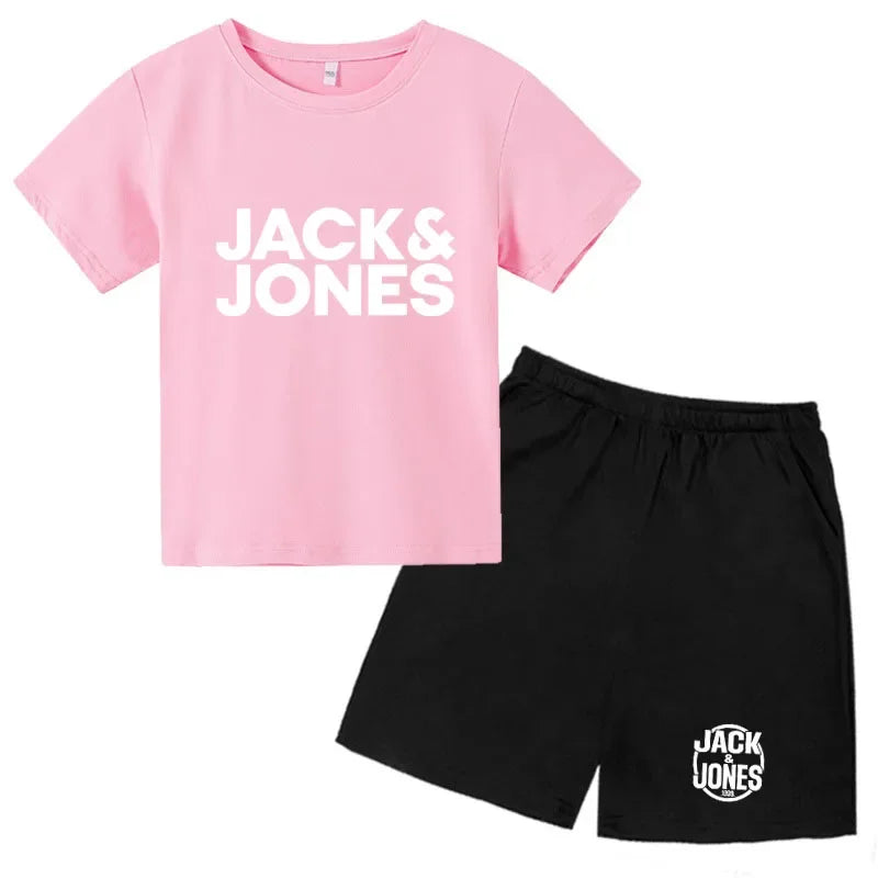 Conjuntos de Ropa para Niños y Niñas de 4 a 14 Años, Camisetas Transpirables de Verano con Estampado de Letras Sencillas y a la Moda + Pantalones Cortos, 2 Piezas