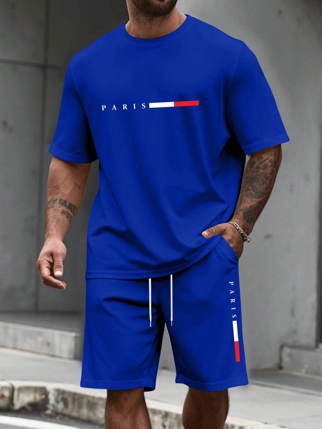 Chándal de hombre 2 piezas  Conjunto de camisa y pantalones cortos de manga corta con cuello redondo, traje para correr para hombre, camisetas de talla grande, ropa para hombre, camiseta de verano