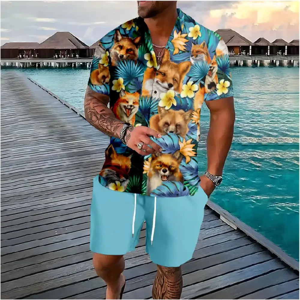 Conjunto Hawaiano 3D Hombre | Camisa y Pantalón Corto Playa