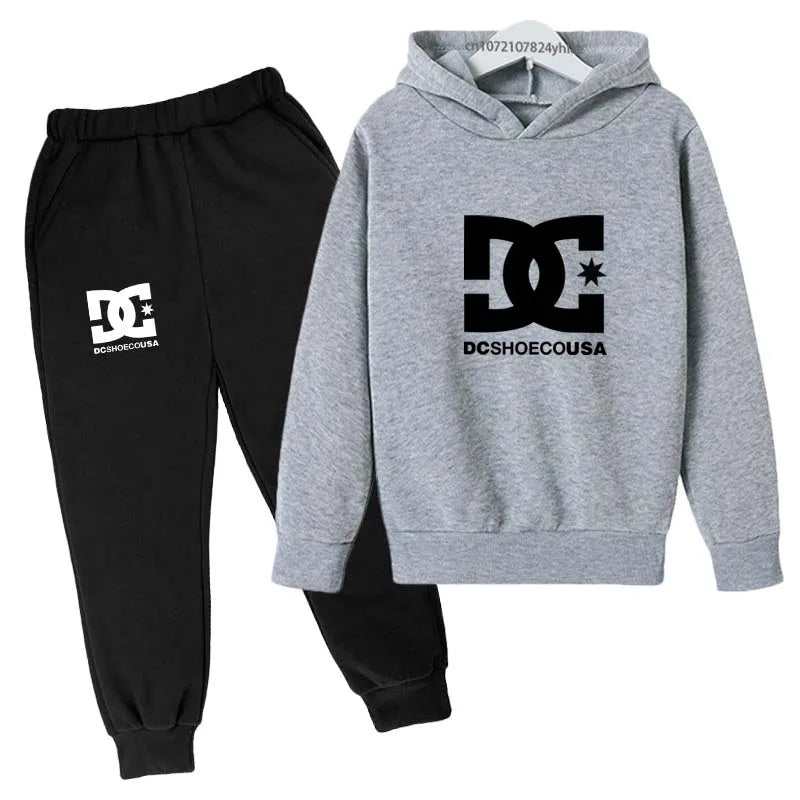 Niños primavera otoño Casual estampado Simple 2 uds Sudadera con capucha + Pantalones chándales trajes de tendencia conjuntos de ropa para niños y niñas de 2 a 13 años