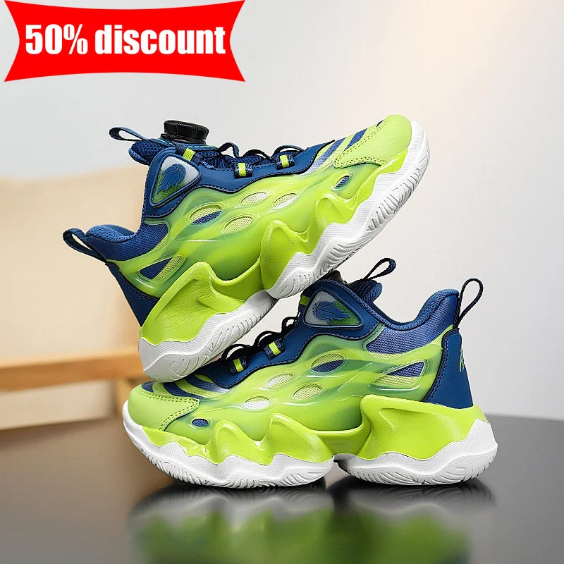 Zapatillas de baloncesto para niños, zapatillas de baloncesto de moda transpirables de malla para adiestramiento al aire libre, antideslizantes, resistentes al desgaste