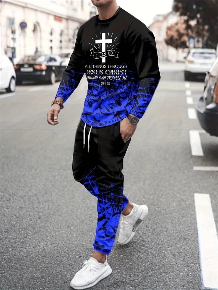Camiseta de manga larga para hombre, conjuntos de pantalones informales para todos los días, con estampado de los indios africanos, a la moda, primavera y otoño