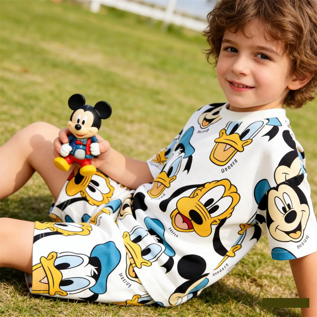 Camisetas de dibujos animados para bebés, niños y niñas, pantalones cortos sueltos, conjunto de dos piezas, chándales de manga corta para niños, camiseta bonita + pantalones cortos, verano 2026