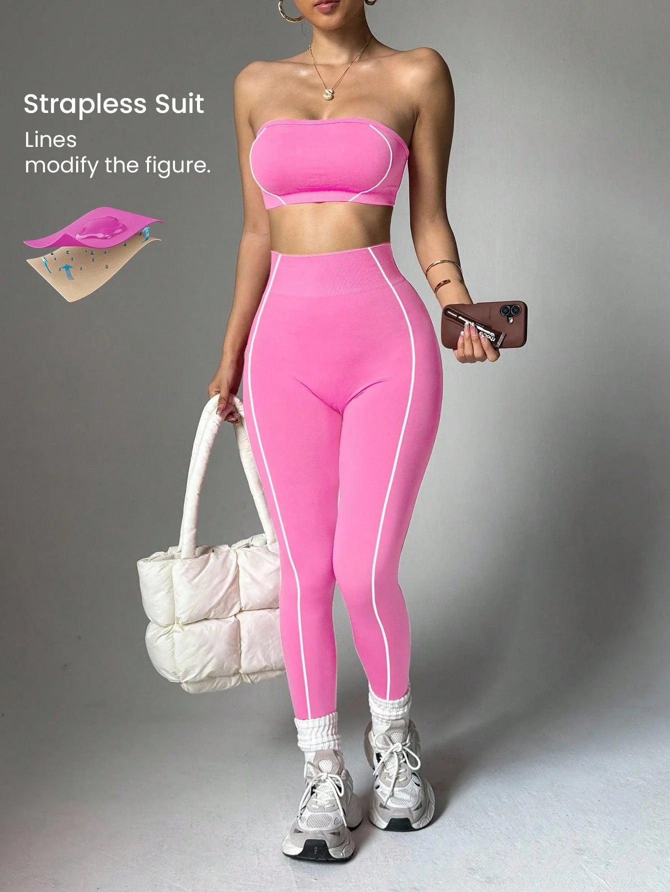 Conjunto Deportivo de 2 Piezas para Mujer: Sujetador Deportivo sin Tirantes y Leggings de Yoga de Cintura Alta con Relleno para Entrenamiento, Fitness y Gimnasio