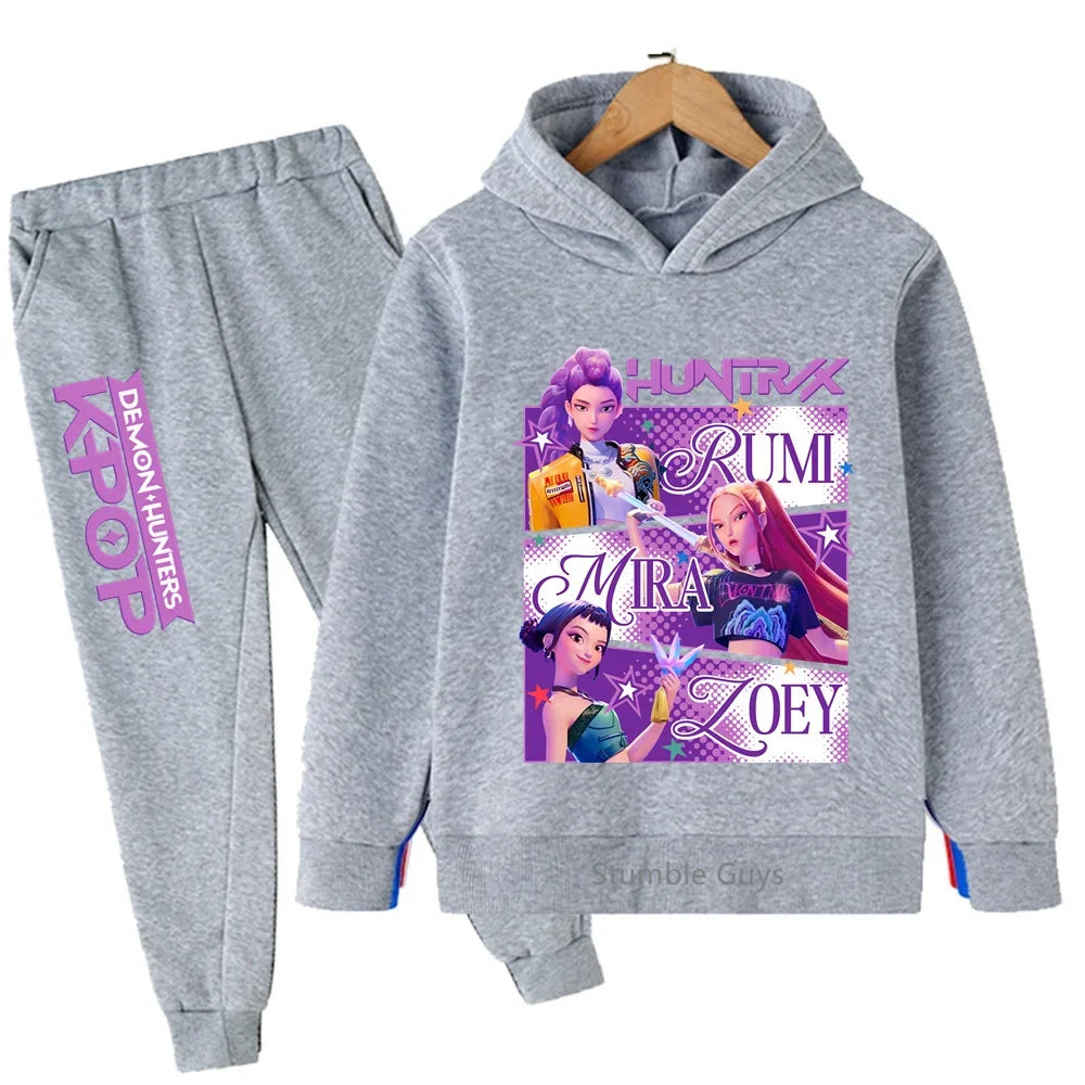 Conjunto de sudadera con capucha Kpop Demon Hunters de 3 a 14 años, ropa deportiva para niños y niñas, ropa diaria de otoño para niños