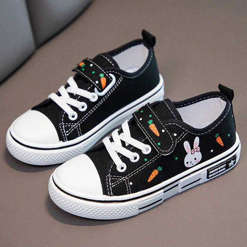 Zapatos de lona para niños y niñas, zapatillas informales estampadas, deportivas para correr, tenis, rosa, negro, de 4 a 12 años, Envío Gratis