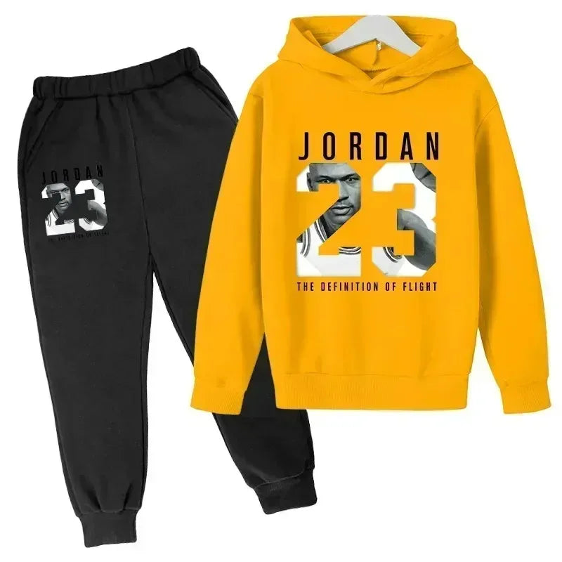 Conjunto de 2 Piezas de Sudadera con Capucha y Pantalones con Estampado Número 23 para Niños, Ropa de Otoño Invierno, Ropa Cálida Informal para Niñas y Niños, Sudaderas Deportivas de Moda