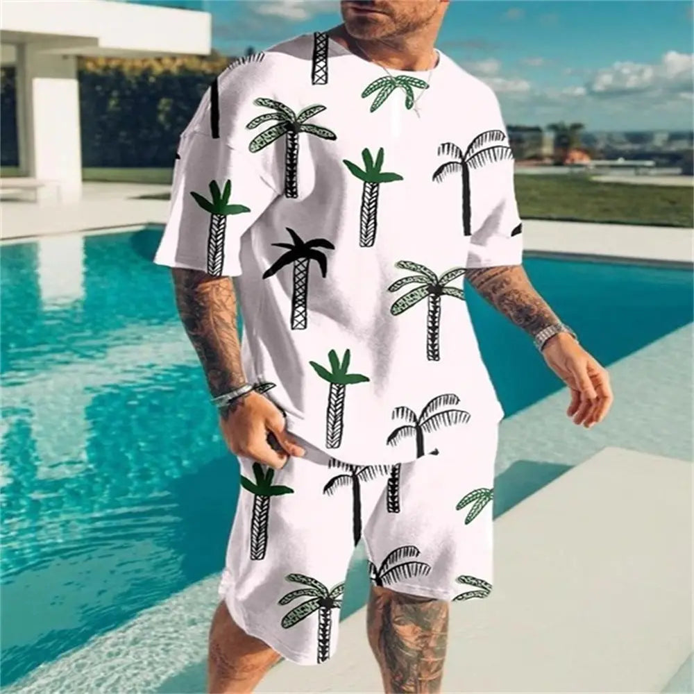 Conjuntos de camisetas y pantalones con estampado 3D de estilo Hawaiano, ropa deportiva a la moda para hombre, camiseta de manga corta de gran tamaño, conjunto de pantalones, trajes para hombre, ropa